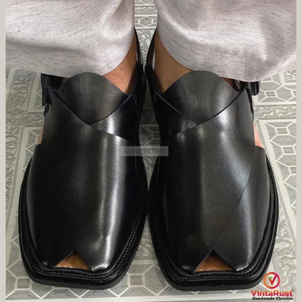 Classic Black Peshawari Chappal: Handmade Stylish Men’s Footwear